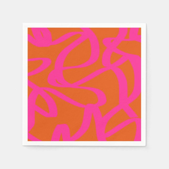 Mid Century Modern Abstract Lines Orange And Pink Napkin (Front)