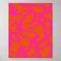 Mid Century Modern Abstract Lines Orange And Pink