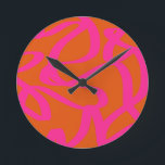 Mid Century Modern Abstract Lines Orange And Pink Round Clock<br><div class="desc">Abstract brushstrokes - abstract shapes in burnt orange and hot pink.</div>