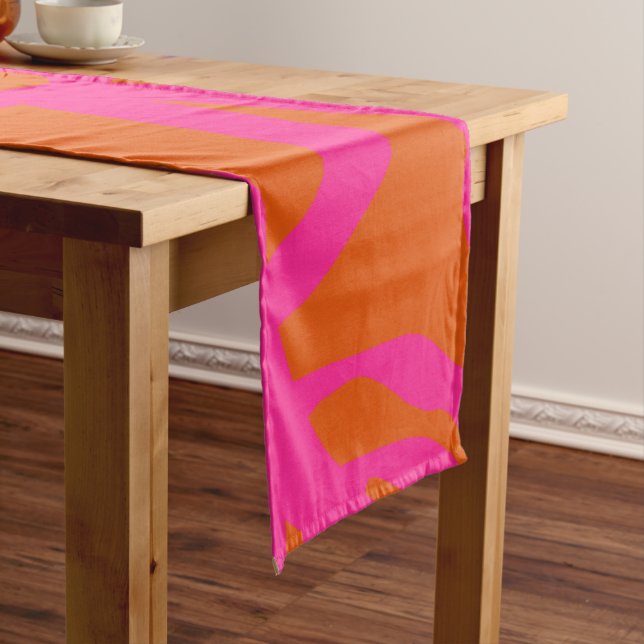 Mid Century Modern Abstract Lines Orange And Pink Short Table Runner (In Situ)