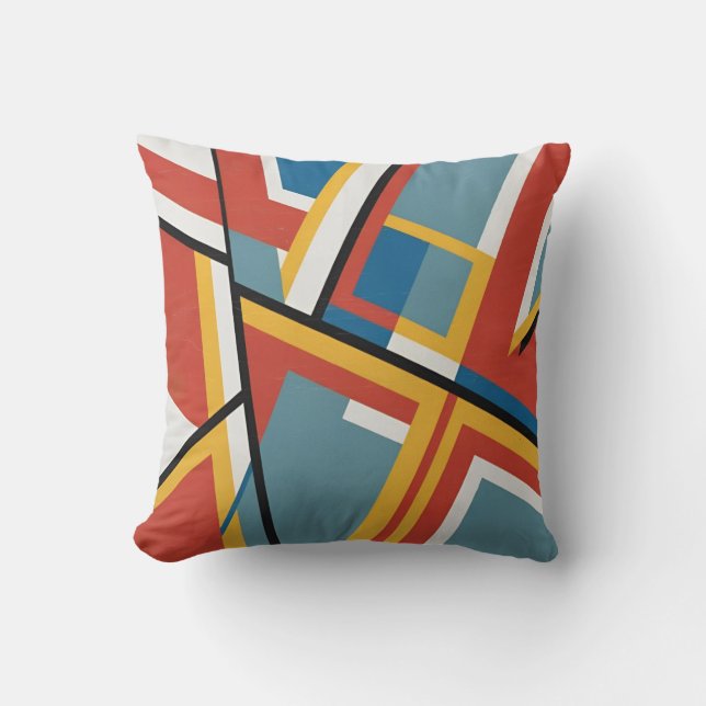 Mid-Century Modern Abstract Lines Throw Pillow (Front)