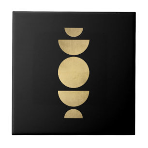 Mid-century Modern Abstract Moon Phases Black Ceramic Tile