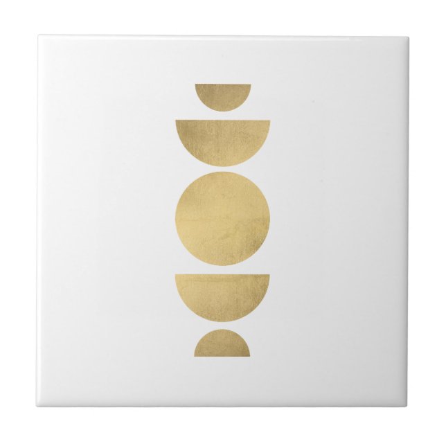 Mid-century Modern Abstract Moon Phases White Ceramic Tile (Front)