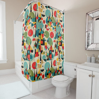Mid Century Modern Abstract Object Retro Geometric Shower Curtain
