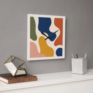 Mid-Century Modern Abstract Organic Shapes Square  Wall Clock
