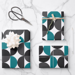 Mid Century Modern Abstract Pattern Blue & White Wrapping Paper Sheet