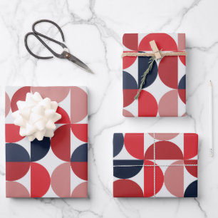 Mid Century Modern Abstract Pattern Burgundy& Blue Wrapping Paper Sheet