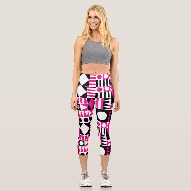 Mid-century modern abstract pattern. capri leggings (Front)