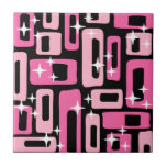 Mid Century Modern Abstract Pattern Ceramic Tile<br><div class="desc">Retro Mid Century Modern Abstract Black Pink & White Pattern.</div>