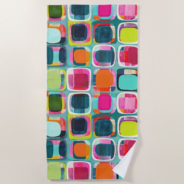  Mid Century Modern Abstract Pattern Colourful Beach Towel (Front)