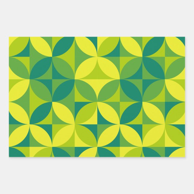 Mid Century Modern Abstract Pattern Green & Yellow Wrapping Paper Sheet (Front)