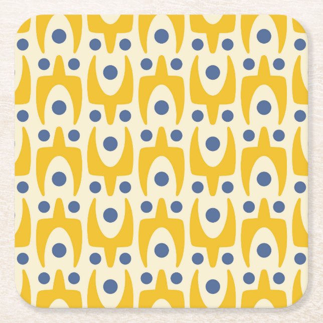 Mid Century Modern Abstract Pattern Kitchen Towels Square Paper Coaster (Front)