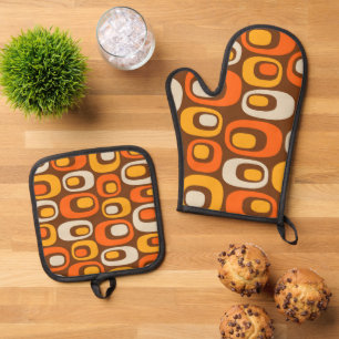 Mid-Century Modern Abstract Pattern Oven Mitt & Pot Holder Set