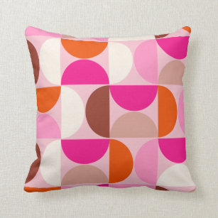 Mid Century Modern Abstract Pattern Pink Orange Cushion
