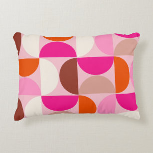 Mid Century Modern Abstract Pattern Pink Orange Decorative Cushion