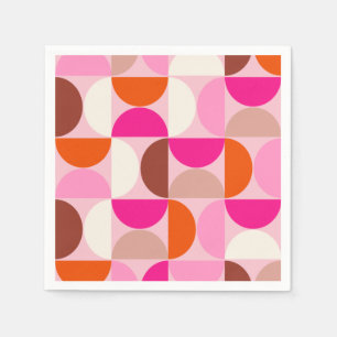Mid Century Modern Abstract Pattern Pink Orange Napkin