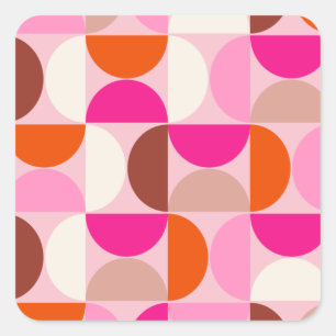 Mid Century Modern Abstract Pattern Pink Orange Square Sticker