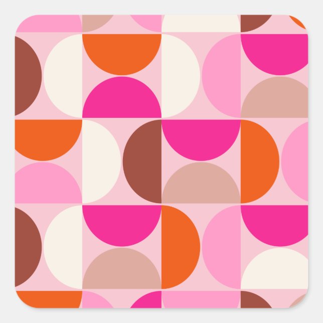 Mid Century Modern Abstract Pattern Pink Orange Square Sticker (Front)