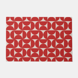 Mid Century Modern Abstract Pattern Red Doormat