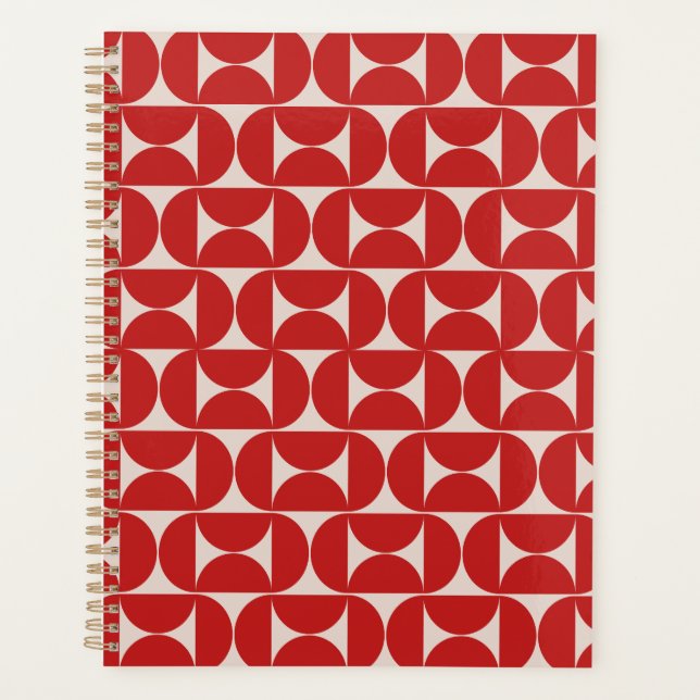 Mid Century Modern Abstract Pattern Red Planner (Front)