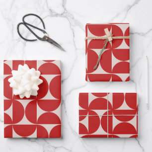 Mid Century Modern Abstract Pattern Red Wrapping Paper Sheet