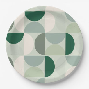 Mid Century Modern Abstract Pattern Sage Green Paper Plate