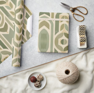 Mid Century Modern Abstract Pattern Sage Green Wrapping Paper