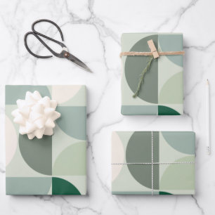 Mid Century Modern Abstract Pattern Sage Green Wrapping Paper Sheet