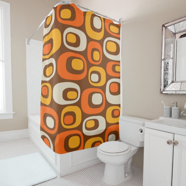 Mid-Century Modern Abstract Pattern Shower Curtain (In Situ)