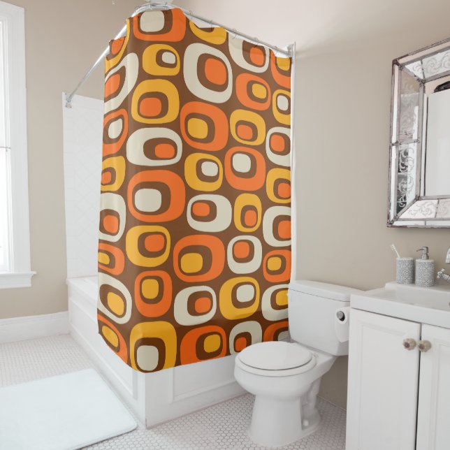 Mid-Century Modern Abstract Pattern Shower Curtain (In Situ)