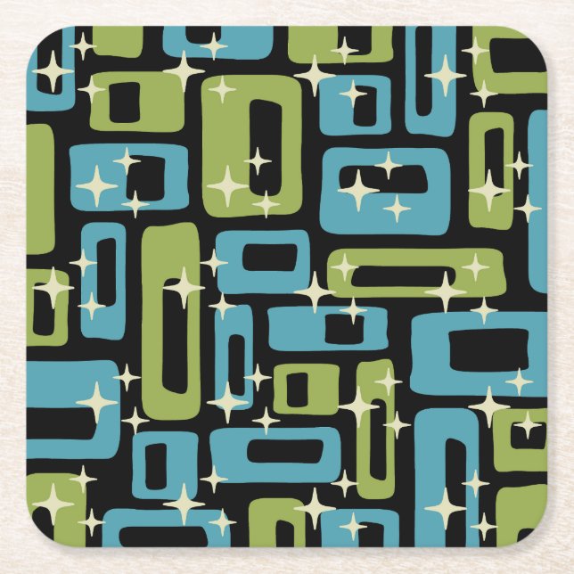 Mid Century Modern Abstract Pattern Square Paper Coaster (Front)