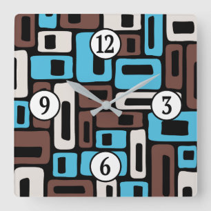 Mid Century Modern Abstract Pattern Square Wall Clock