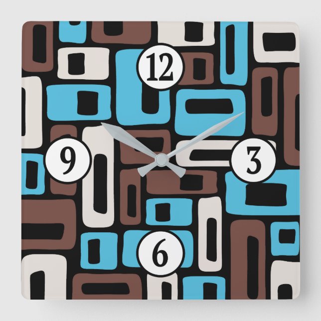 Mid Century Modern Abstract Pattern Square Wall Clock (Front)