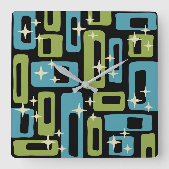 Mid Century Modern Abstract Pattern Square Wall Clock (Front)
