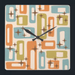 Mid Century Modern Abstract Pattern Square Wall Clock<br><div class="desc">Colourful Retro Mid Century Modern Abstract Pattern. Mid-century modern (MCM) is a movement in interior design, product design, graphic design, architecture and urban development that was present in all the world, but more popular in the United States, Brazil and Europe from roughly 1945 to 1970 during the United States's post-World...</div>
