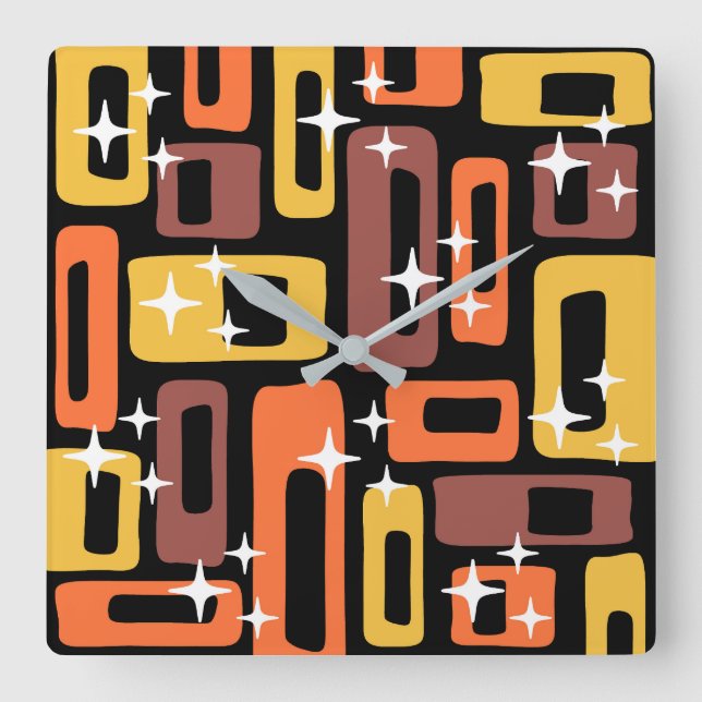 Mid Century Modern Abstract Pattern Square Wall Clock (Front)