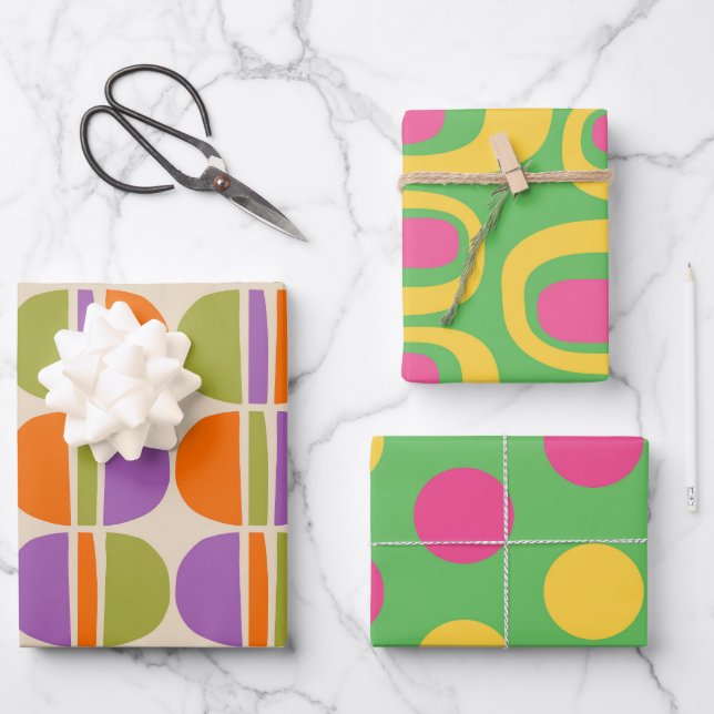 Mid Century Modern Abstract Pattern Wrapping Paper Sheet (Front)