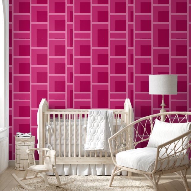 mid century modern abstract pink geometric wallpaper (Kids)