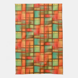 Mid Century Modern Abstract Plaid Blue Green Red Tea Towel