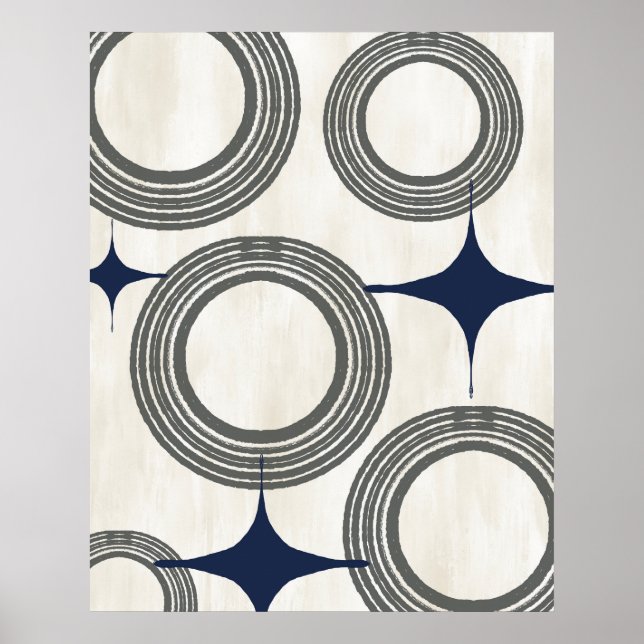 Mid Century Modern Abstract Poster-Grey Blue Poster (Front)