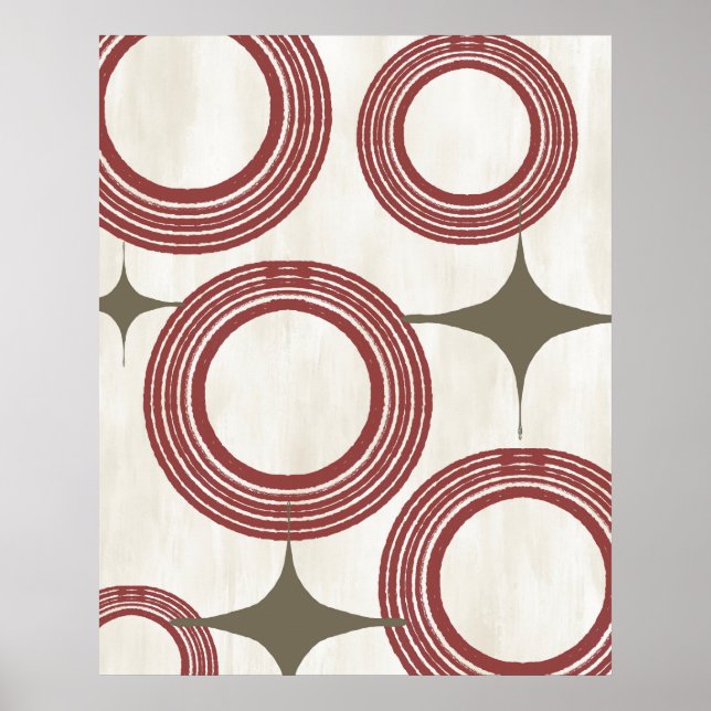 Mid Century Modern Abstract Poster-Red Grey Poster (Front)