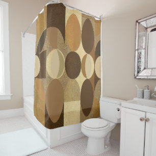 Mid Century Modern Abstract Retro Brown Earth Tone Shower Curtain