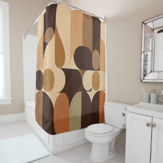 Mid Century Modern Abstract Retro Brown Earth Tone Shower Curtain
