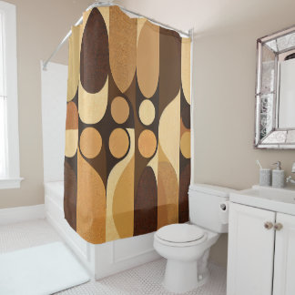 Mid Century Modern Abstract Retro Brown Earth Tone Shower Curtain