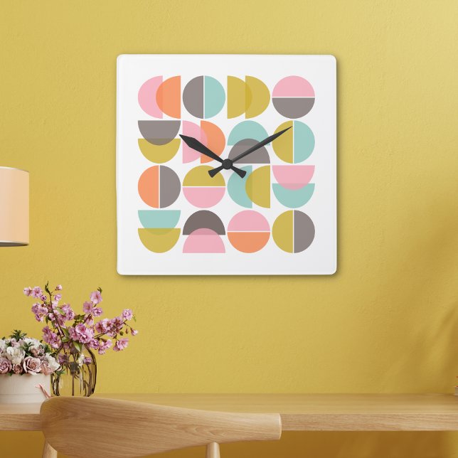 Mid Century Modern Abstract Retro Shapes Square Wall Clock (Creator Uploaded)