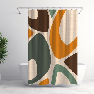 Mid Century Modern Abstract Shapes 2 Green, Orange Shower Curtain