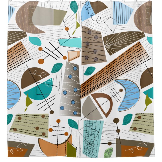 Mid-Century Modern Abstract Shapes Shower Curtain (Front)