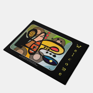 'Mid-Century Modern Abstract the Machine' painting Doormat