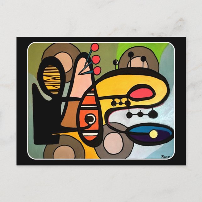 'Mid-Century Modern Abstract the Machine' painting Postcard (Front)