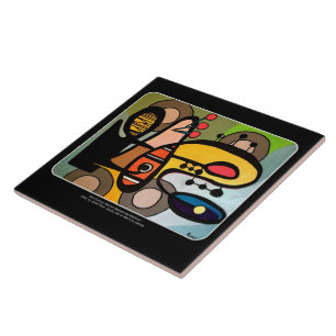 'Mid-Century Modern Abstract the Machine' painting Tile